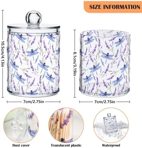 MNSRUU 4 Pack Qtip Holder Organizer Dispenser Dragonfly Lavender Bathroom Storage Canister Cotton Ball Holder Bathroom Containers for Cotton Swabs/Pads/Floss