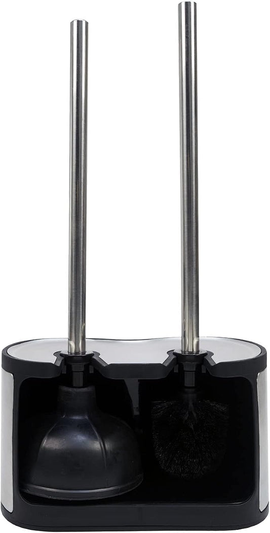 Casaphoria Stainless Steel Toilet Bowl Brush with Holder and Plunger Set, Freestanding Canister for Bathroom, 2 in 1 Hideaway Holder Heavy Duty Unclogger Plunger