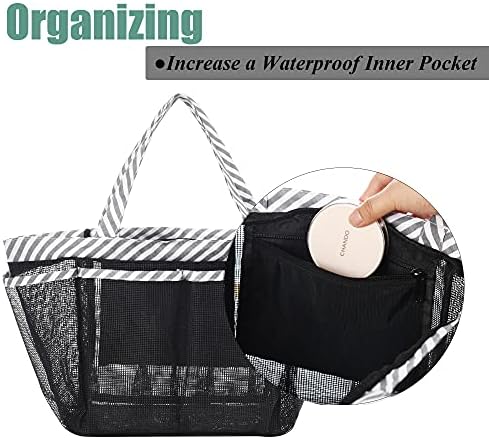 Mesh Shower Caddy Tote with Waterproof Inner Bag, Extra Large Black Portable Shower Caddy for College Dorm Bathroom Camp, 8 Basket Pocket