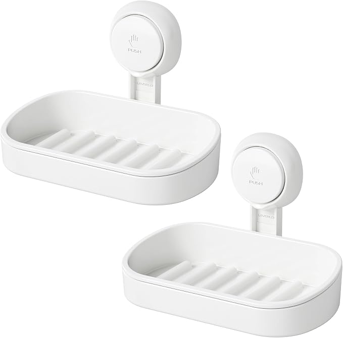 Soap Holder, Soap Dish for Shower, Suction Cup Bar Soap Holder | 2 Set Soap Bar Holder for Shower, Wall Mounted Self Draining, NO Drill Sponge Holder for Bathroom, Bathtub Kitchen Sink