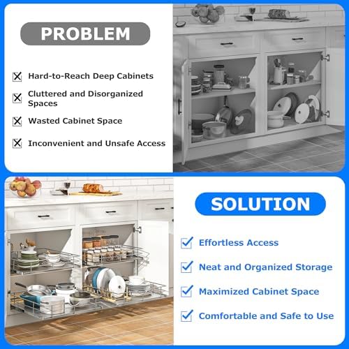 WelFurGeer Soft Close Slide Out Cabinet Shelf, 11" W x 22" D Pull Out Drawers for Kitchen Cabinets, Kitchen Shelf Organizer, Cupboard Organizers and Storage, Under Cabinet Pull Out Shelves