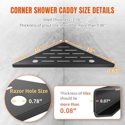 Tile Corner Shower Shelves Grout-In Shower Shelves for Tile Wall 10" 2 Pack