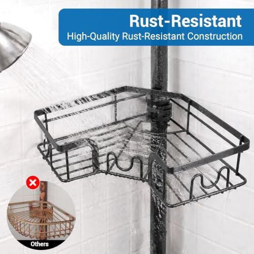 4-Tier Corner Shower Caddy Tension Pole, Floor to Ceiling Shower Corner Shelf Organizer with Soap Hold No-Drill 23.6-114.5 Inch (Black Old)