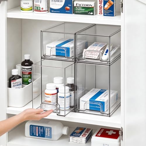 TIPGO Clear Stackable Storage Drawers, Baby Bottle Organizer, Easily-Access Makeup Organizer, Durable Containers for Bathroom Countertop, Pantry and Medicine Cabinet Organizer