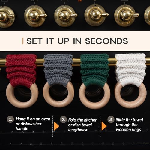 Handmade Crochet Dish Towel Holder for Kitchen & Bathroom, Decorative Boho Macrame Kitchen Towel Hanger Loop Ring Makes a Unique Gift for Birthday Thanksgiving Day 11 Inches (Black)