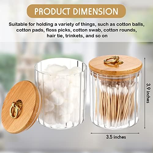 Irenare 2 Pack Glass Jars with Bamboo Lids, Bathroom Cotton Ball Holder
