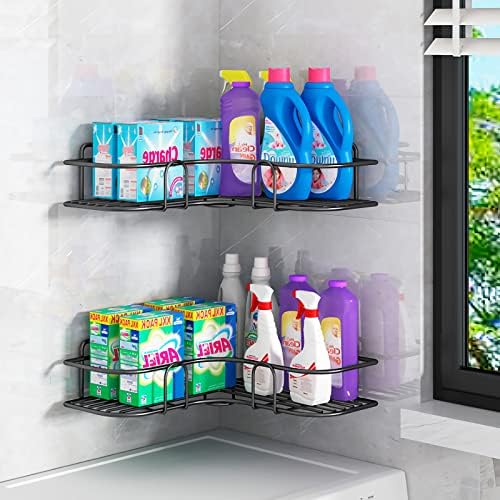 LAIGOO Adhesive Corner Shelf, Hanging Bathroom Shelves, Non-Drilling Floating Shelf for Bathroom/Kitchen/Shower Organizer (2 Pack, Black)