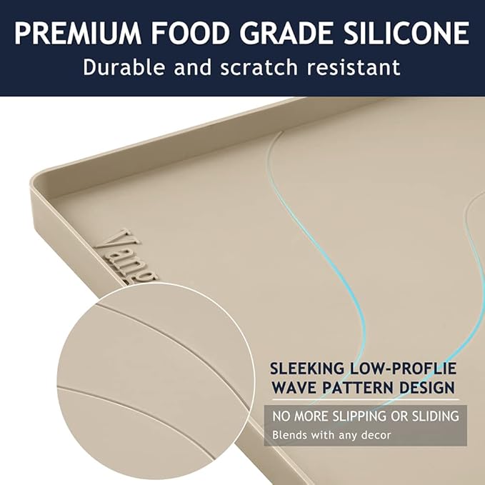 Heavy Duty Silicone Under Sink Mat for Kitchen&Bathroom 25" x 19",Waterproof Under Sink Rubber Mat Drip Tray, Raised Edge Under Sink Liner,Prevent Drips, Leaks, Spills,Beige