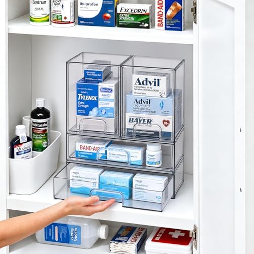 TIPGO Clear Stackable Storage Drawers, Baby Bottle Organizer, Easily-Access Makeup Organizer, Durable Containers for Bathroom Countertop, Cabinet, Pantry and Medicine Organization