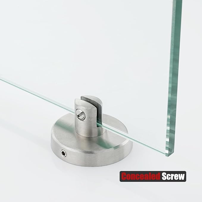 JQK Bathroom Glass Shelf, Tempered Glass Shower Storage 8 by 5 inches, 304 Stainless Steel Brushed Finish Wall Mount, TGS101L8-BN