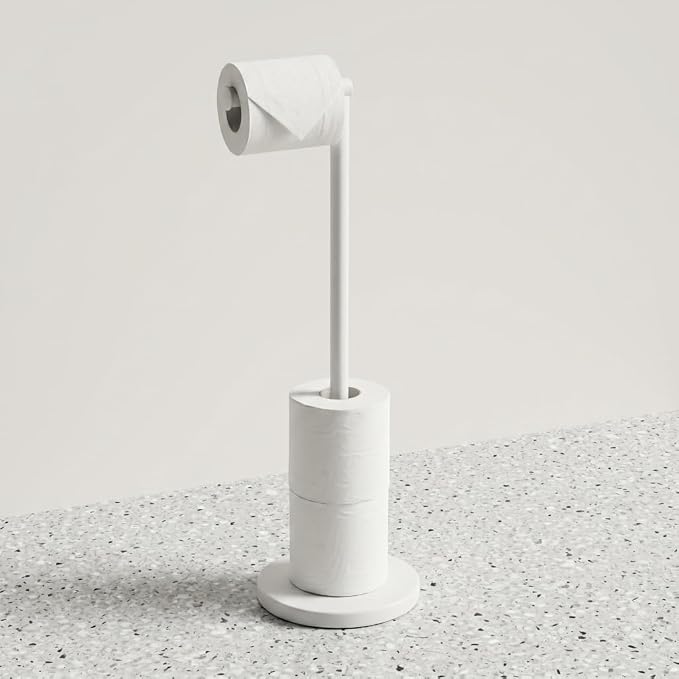 BGL Toilet Paper Holder Standing On Floor White, Tissue Holder On Floor with Reserve Storage Paper Rolls, Free-Standing Roll Paper Holder