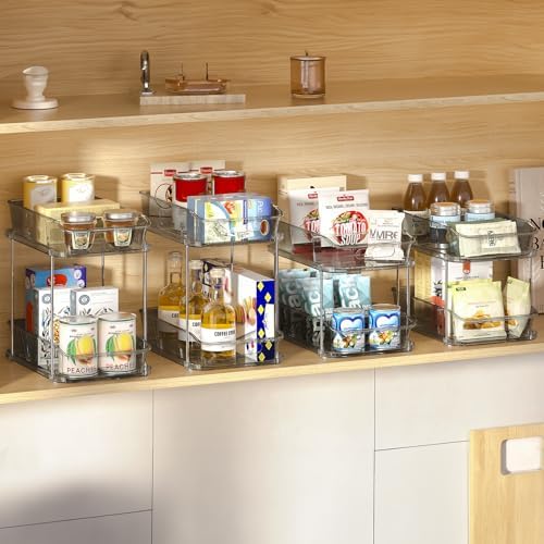 Delamu 2-Tier Under Sink Organizers and Storage, Multi-Purpose Stackable Bathroom Cabinet organizers, Pull Out Kitchen Pantry Organization and Storage with Dividers(2 Pack, Grey)