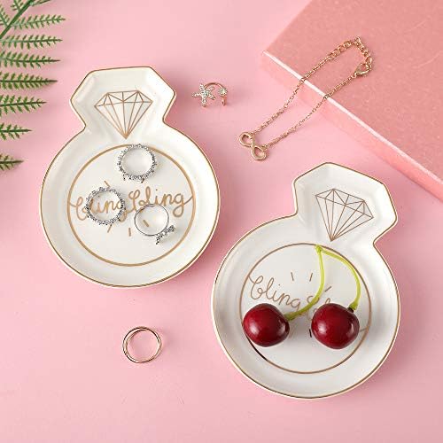 Stephanie Imports Diamond Ring-Shaped bling bling Engagement Ceramic Trinket Plate and Decorative Jewelry Dish