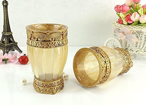 AMSS 5 Piece Stunning Bathroom Accessories Set in Crystal Like Resin Tumbler Dispenser Soap Dish Cups (Yellow)