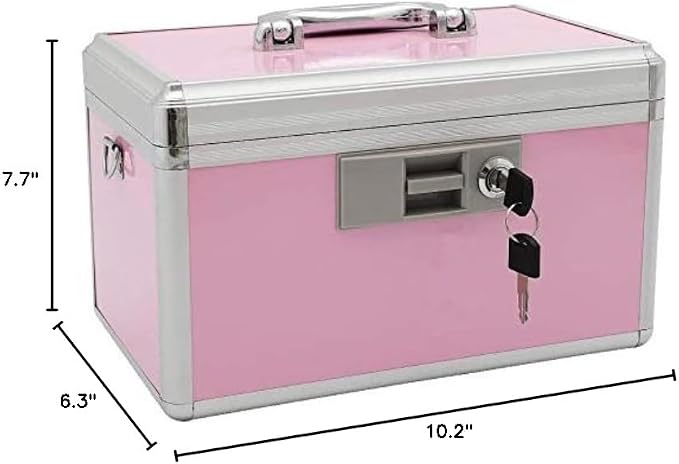 xydstay Medicine Box, First Aid Safe Medication Storage Box,Layered Aluminum Daily Medicine Cabinet,10.2" x 6.2" x 7.7", Pink