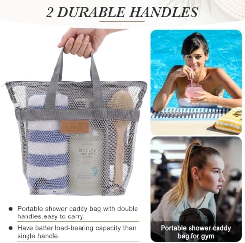 Patelai 12 Pcs Mesh Shower Caddy Portable 12.2 x 10.24 in Large Gym Shower Bag Bulk with Zipper Quick Dry Beach Bag Hanging Toiletry Organizer for Swim Beach Camping Travel College Dorm (Grey)