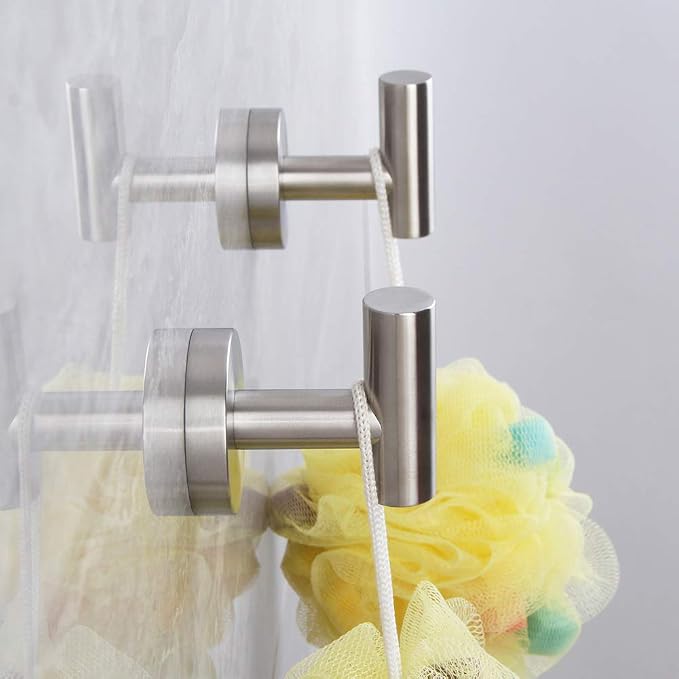 kimzcn Brushed Stainless Steel Towel Coat Hooks Bathroom Clothes Garage Hotel Cabinet Closet Sponges Robe Hook Wall Mounted Round Kitchen Heavy Duty Bath Door Hanger 2 Pack