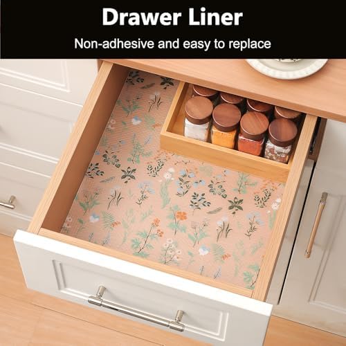INNOLITES Shelf Liner for Kitchen Cabinet, Floral Drawer Liner Non-Adhesive