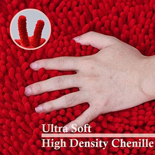 Red Bathroom Rugs Set 2 Piece Ultra Thick Bath Mats, Washable Soft Chenille Bathroom Sets, Bathtub Mat, Ultra Absorbent Bath Carpet