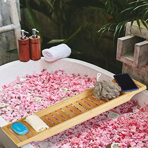 Relaxdays Bamboo Bathtub Tray with Grills, 4.5 x 70 x 14.5 cm, Bath Bridge, Shelf, Wood, Tub Caddy, Natural Brown