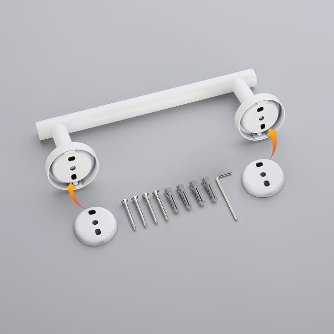 GERZWY 9-Inch Bath Towel Bar SUS 304 Stainless Steel Bathroom Towel Bar Modern Round Style Wall Mount, White