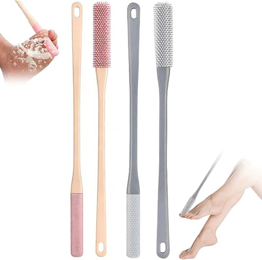Toe Cleaning Brush, Silicone Toe Gap Cleaner 15.7inch Long Handled Foot Brush for Seniors, Soft Rubber Brush Exfoliating Foot Scrubber for Shower - Seniors, Men and Women (Grey+Pink)