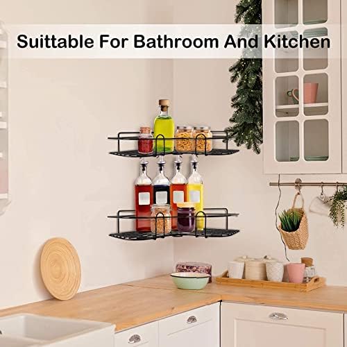 Corner Shower Caddy 2-Pack, Shower Shelves with 8 Pack Powerful Adhesive Hooks, 2-in-1 Bathroom Organizer Storage for Toilet, Kitchen, and Dorm