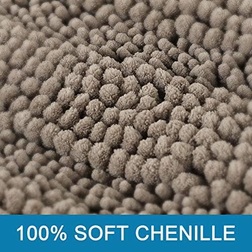 H.VERSAILTEX 2 Piece Bathroom Set - Super Absorbent Chenille Striped Bath Mats, Non Skid, Machine Washable (Taupe, 47 x 17 Plus 17 x 24 - Inches)
