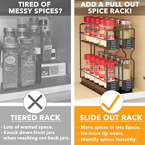 SpaceAid Pull Out Spice Rack Organizer for Cabinet, 2 Drawers 2-Tier, Pull Out Tea Bag Organizer Rack for Cabinet