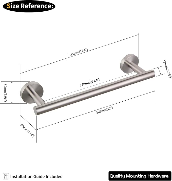 GERZ Contemporary 12-Inch Towel Bar Bath Hand Towel Holder Brushed Stainless Steel Wall Mounted Bathroom Organizer Brushed AG1101C30.5-LS