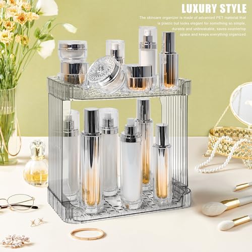 Bathroom Counter Organizer Cosmetics Skincare Organizers-2 Tier-Grey