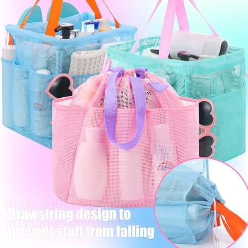 Talltalk Mesh Shower Caddy with Drawstring Basket, Macarons Color, 3 Pcs