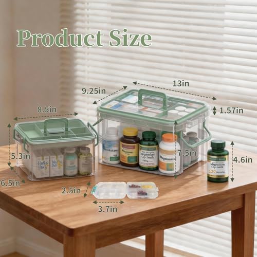 2-Pack Clear Medicine Storage Box Set with Pill Organizer