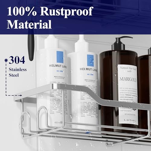 Kitsure Shower Caddy, Adhesive Shower Organizer, Large, Silver