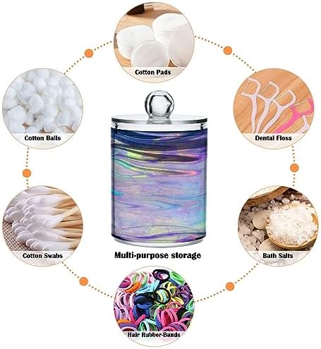 2 Pack Apothecary Jars Bathroom Iridescent Qtip Holder Dispenser Clear Plastic Storage Canister Jar with Lid for Cotton Ball, Cotton Swab