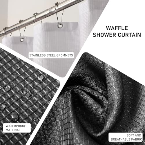 XLHOMO Black Bathroom Accessories Set with Wicker Trash Can Shower Curtain and Rugs,Bathroom Sets Small Waste Basket Bathroom Trash Can for Bedroom Bathroom