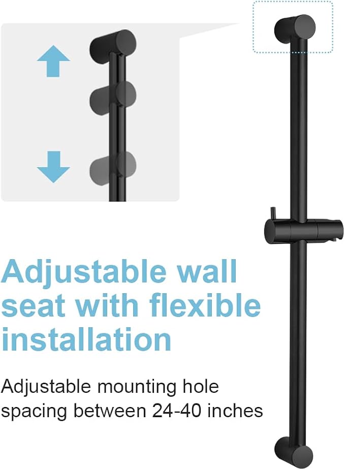 OFFO Shower Slide Bar 33 in Segmental Slide Bar Adjustable Installation Distance 20-32 in with 360° Adjustable Handheld Shower Head Holder for Bathroom, Screw Wall Mounted, Matte Black