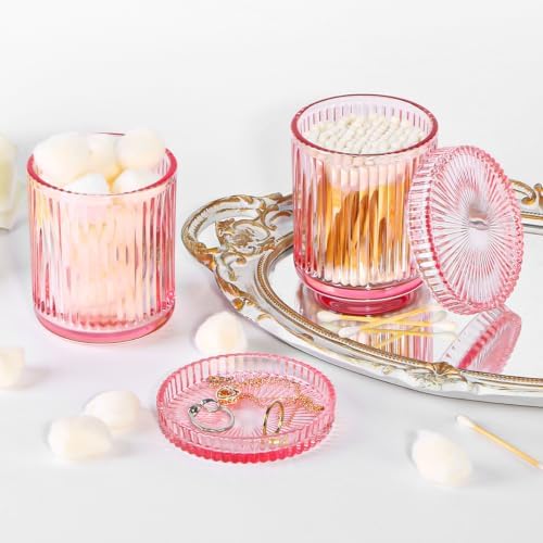 4pcs Pink Glass Bathroom Accessories Set