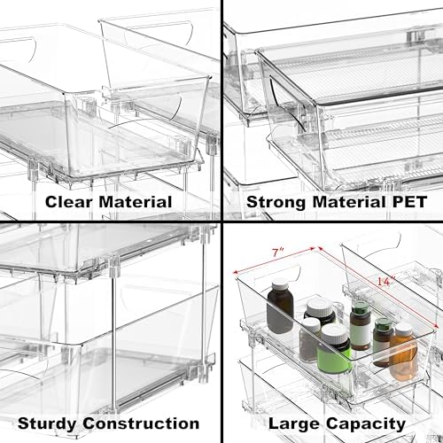 Simple Houseware 2Pcs 2-Tier Slim Drawer Cabinet Pull-Out Organizer, Clear