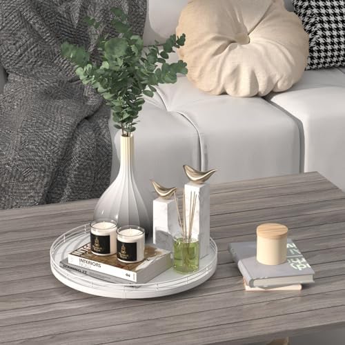 13-Inch Oak Decorative Tray for Coffee Table and Vanity, White Finish