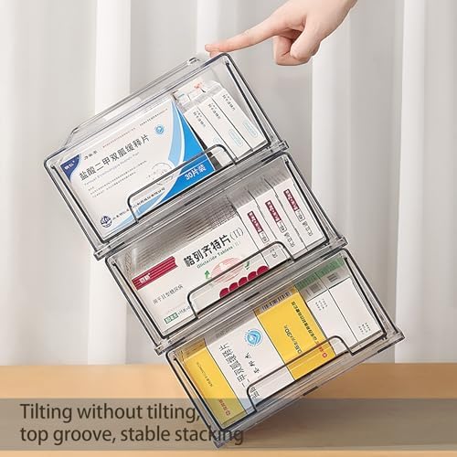 2 Pack - Clear Pulling Medicine Drawer First Aid Kit Box for Bathroom, Cabinet, Closet,Medicine Organizer, Medicine Storage Box Adhesive Bandages Family Emergency Kit (L drawer)