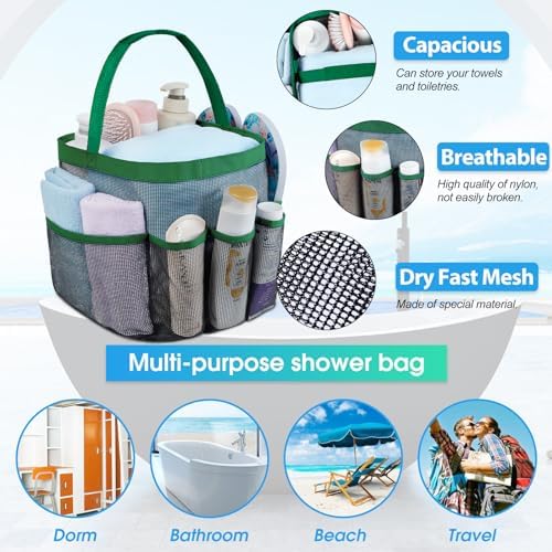 Mesh Shower Caddy Portable - 9 Pockets for College Dorm Room Essential
