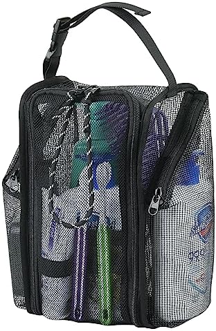 Cosmos Mesh Shower Caddy Toiletry Organizer Hanging Shower Tote Bag, Quick Dry Shower Organizer Portable Bath Bag with Durable Zippers & Side Pockets for Travel, Gym, Swimming, Beach and Camp