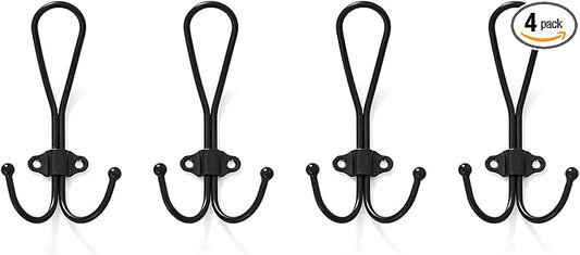 Farmhouse Black Coat Hooks Wall Mount, Rustic Large Heavy Duty Metal Wall Hooks for Hanging Jackets, Clothing, Backpacks, and Purses