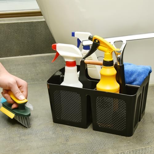 ALINK Portable Shower Caddy Basket with Compartments, Plastic Divided Cleaning Caddy Organizer Storage Tote with Handle for Bathroom, College, Dorm Room Essentials, Dark Gray