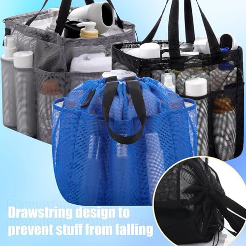 Talltalk Mesh Shower Caddy with Drawstring Basket, Classic Color, 3 Pcs