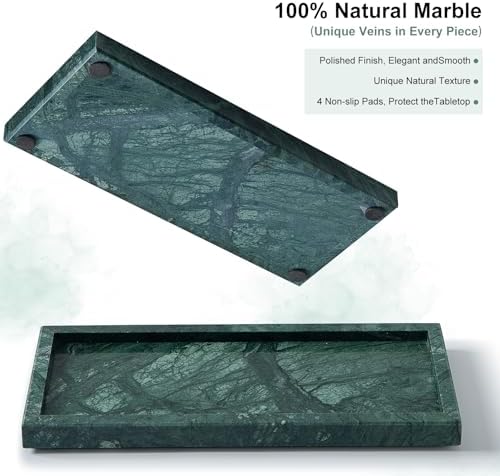 Natural Marble Vanity Tray, Stone Organizer for Bathroom & Kitchen