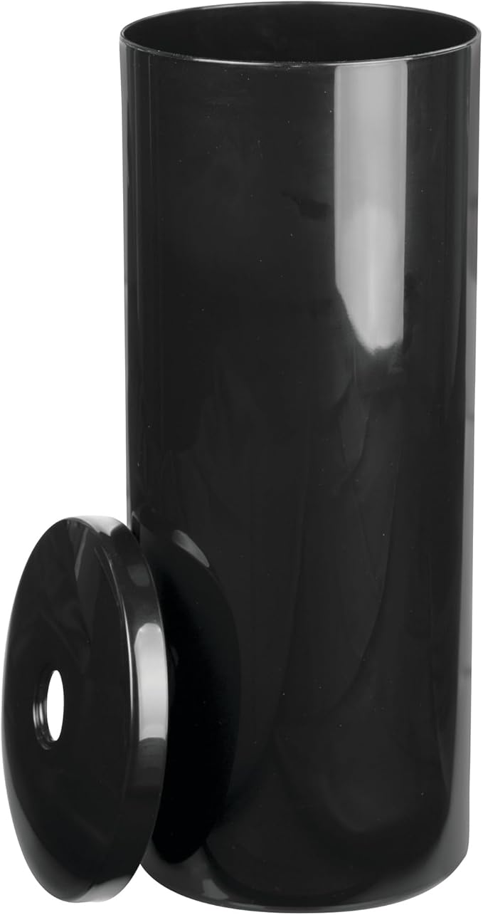 iDesign Freestanding Toilet Paper Canister with Lid, Black | For 3 Extra Rolls, Made in USA