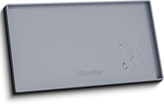 19" x 40" Extra Thick Silicone Mat Waterproof with Raised Edge, Gray | Under Sink Mat for Kitchen & Bathroom, Kitchen Cabinet Liner, Multi-Purpose for Storage & Protection