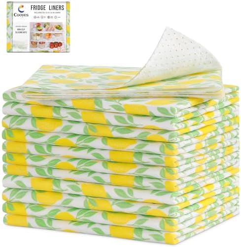 Cooyes 12 Pack Polyester Shelf Liners for Kitchen Cabinets, 12" × 24", Non-Slip Refrigerator Liners Machine Washable, Refrigerator Drawer Mats for Glass Shelves and Kitchen Cabinets